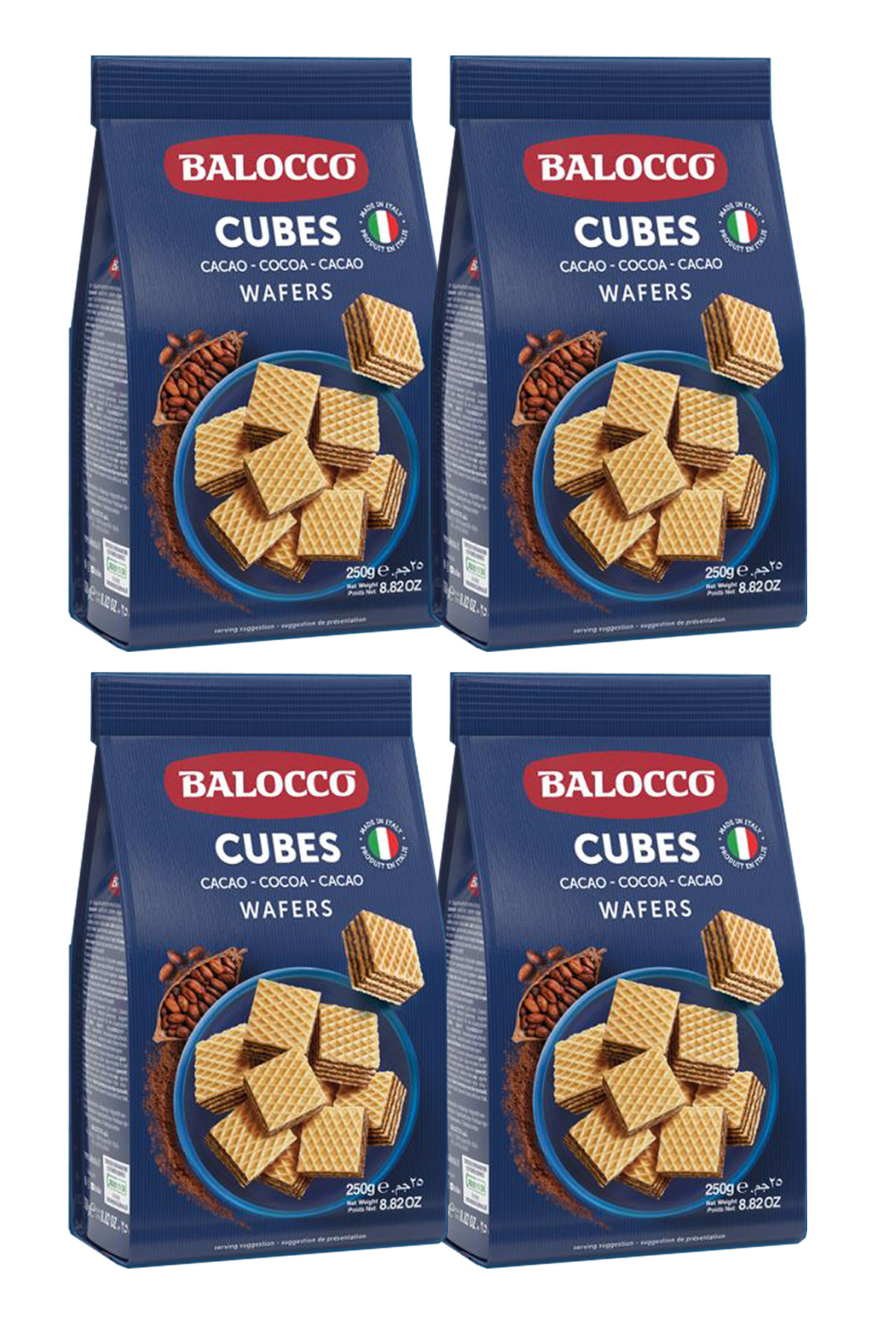 Transmed BALOCCO Wafers Cocoa Küp Gofret - Kakaolu 250 GR - 4 Adet