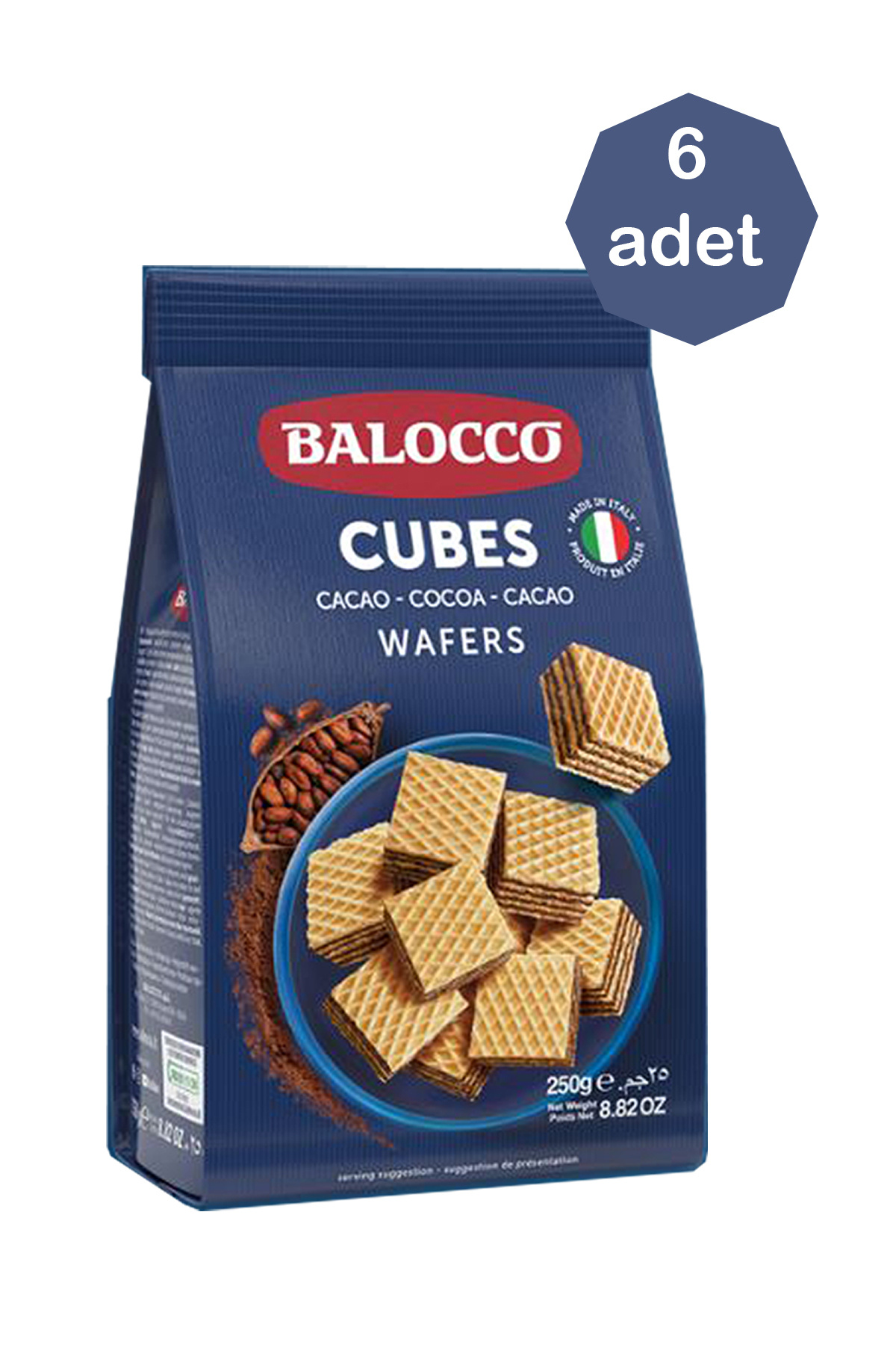 Transmed BALOCCO Wafers Cocoa Küp Gofret - Kakaolu 250 GR - 6 Adet
