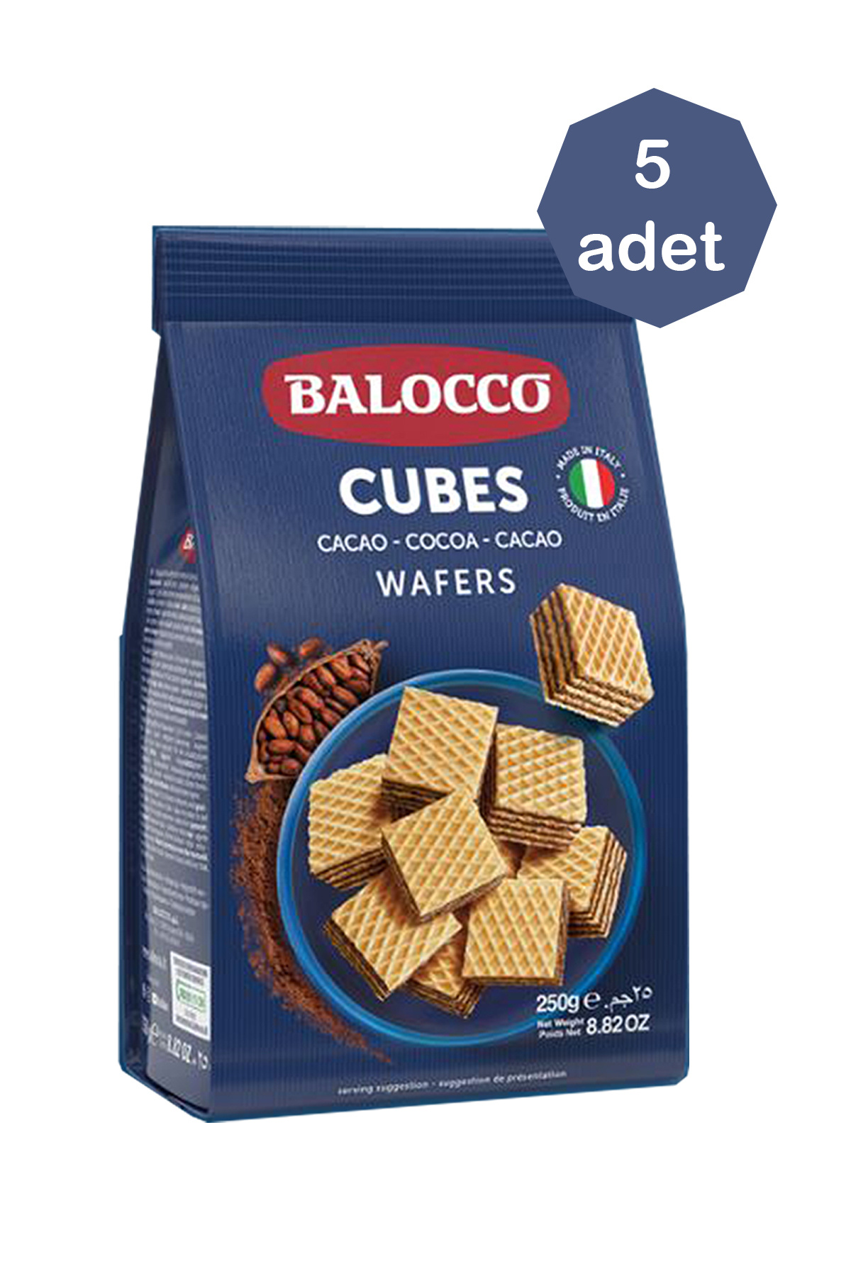 Transmed BALOCCO Wafers Cocoa Küp Gofret - Kakaolu 250 GR - 5 Adet