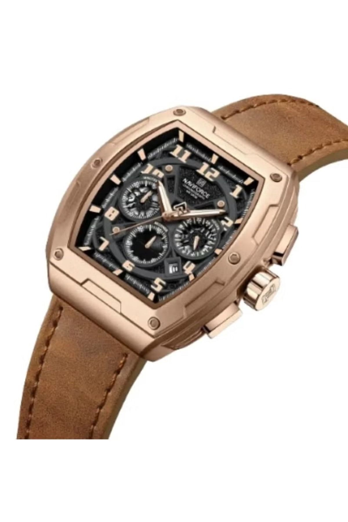 Naviforce-Modern Chronograph Watch for Men with Unique Square Case Design Durable Leather Strap Luminous 2