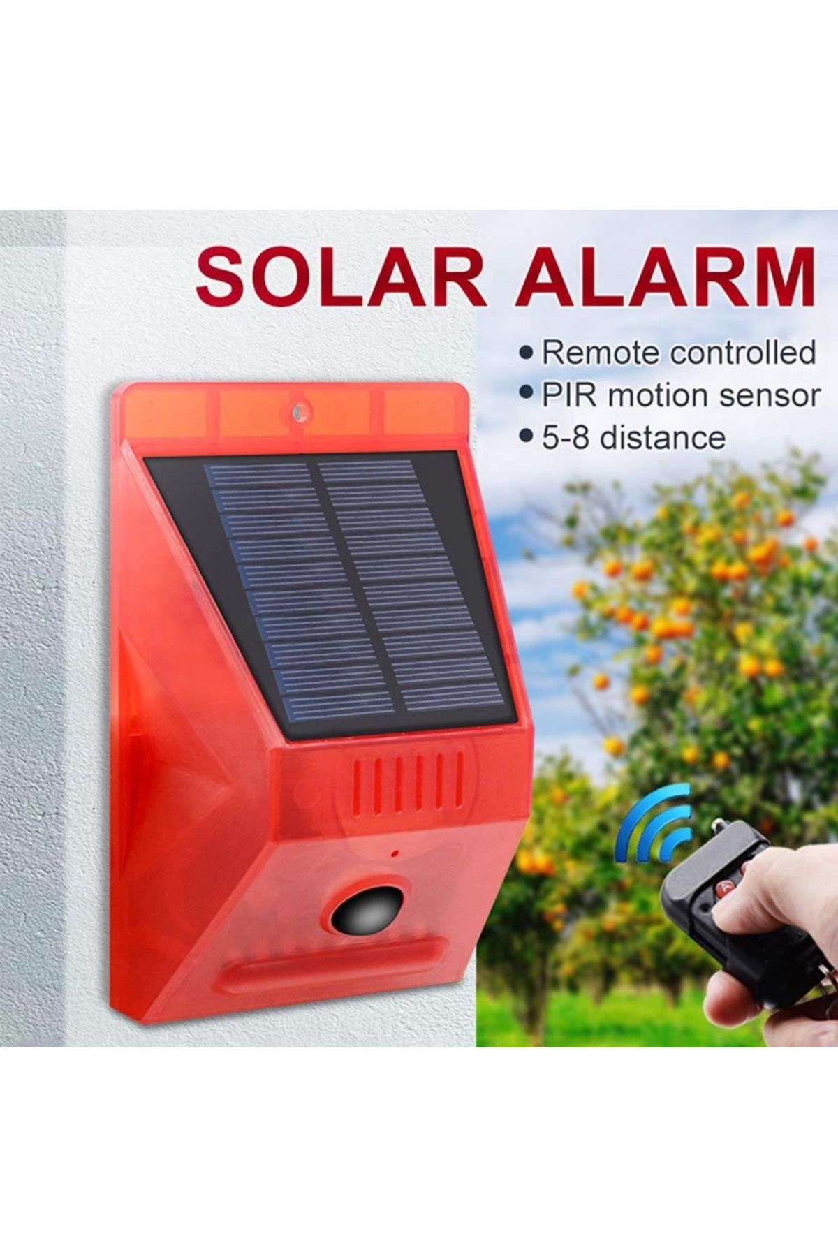 divendi-ro-Solar alarm with motion sensor and remote control, 4 working modes, 129 dB. red-black 4