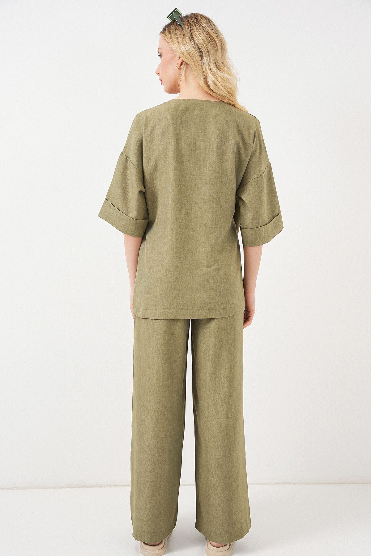 Bigdart-Women's Tie Front Bottom Top Set 6745 - Çağla 6