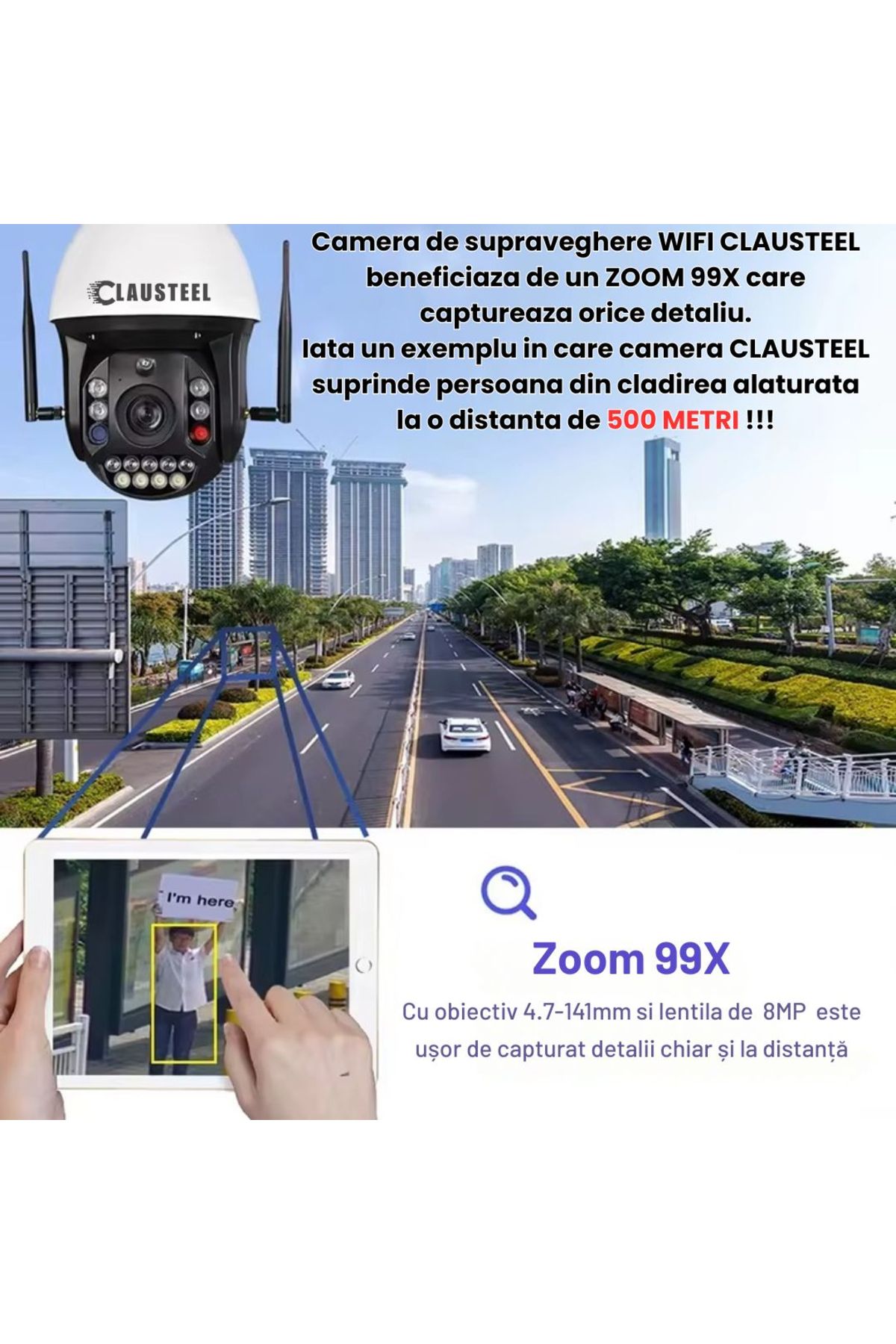 CLAUSTEEL-Professional WiFi Surveillance Camera with 99x Zoom, 8 MP, 4K, 1 KM View, 3