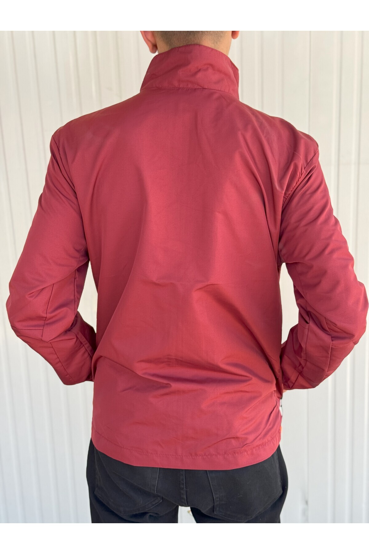 Yağmurluk Erkek Regular Kapaklı Cepli Mevsimlik Ceket — زرشکی ipygmr — تصویر 5 از 5