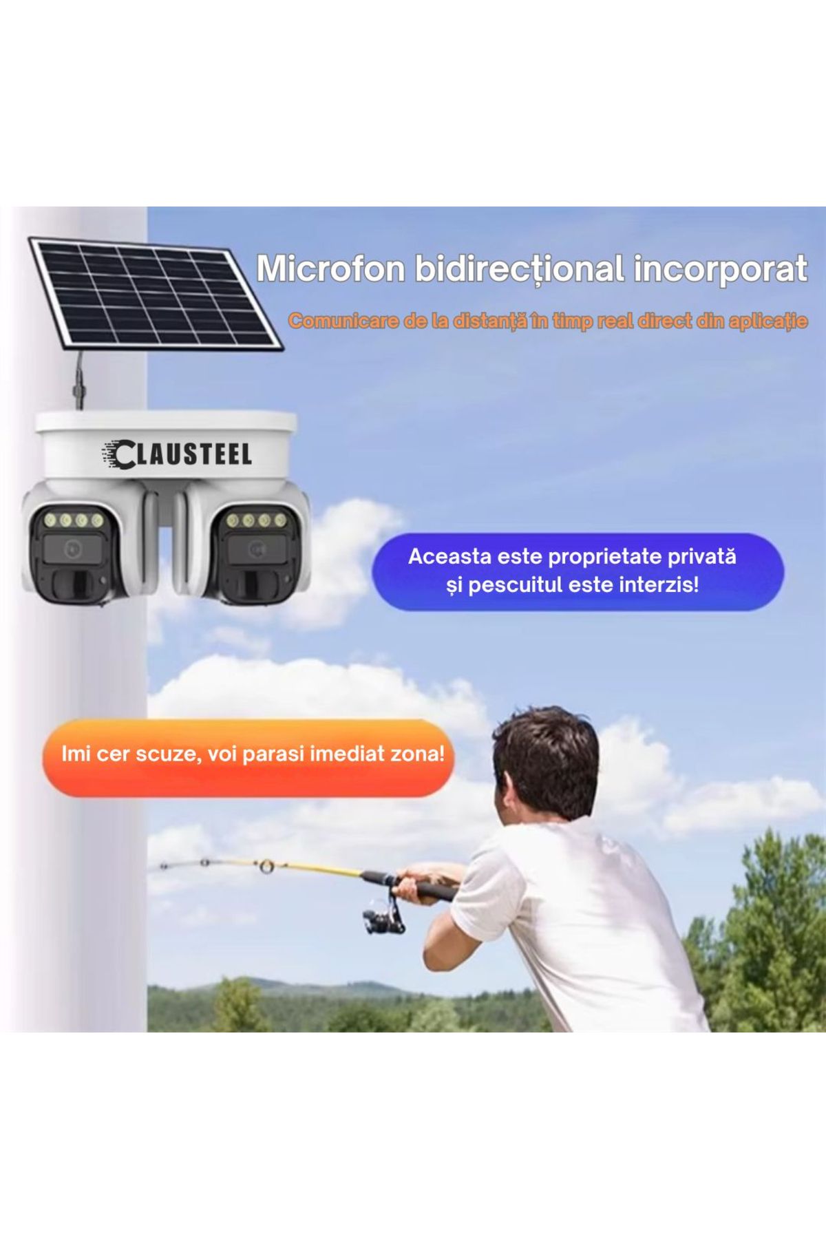 CLAUSTEEL-Cameră de supraveghere profesională 2 în 1 cu panou solar, conexiune SIM 4G, 8 MP, 8000 mAh 10