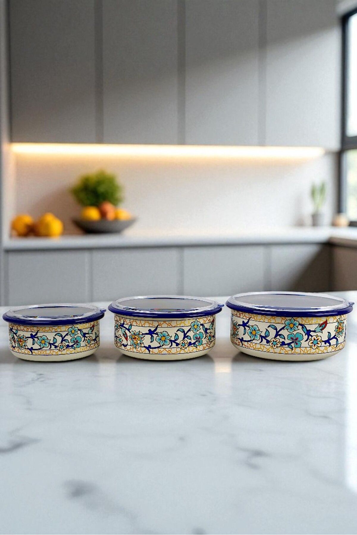 İnci Emaye-No. 14 - 16 - 18 Enameled Storage Container Set of 3 4