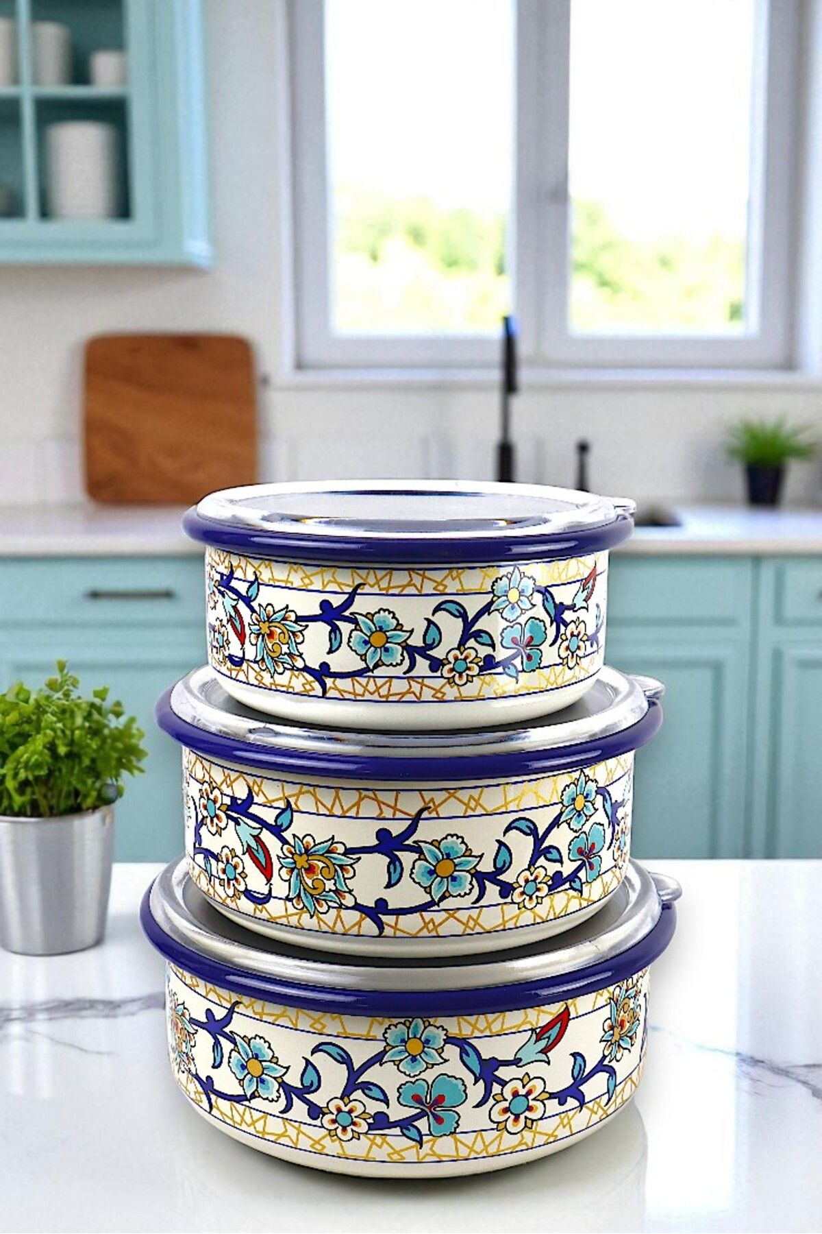 İnci Emaye-No. 14 - 16 - 18 Enameled Storage Container Set of 3 5