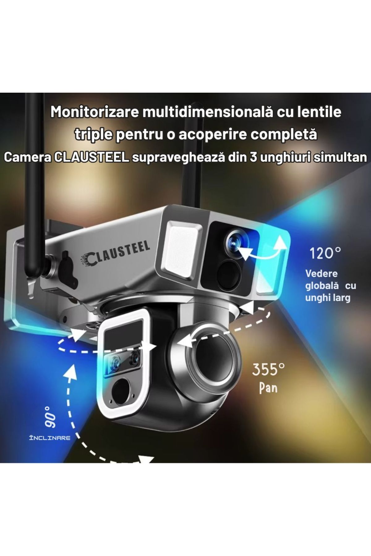 CLAUSTEEL-Cameră de supraveghere profesională 3 în 1 cu panouri solare, conexiune duală WiFi și 4G 4