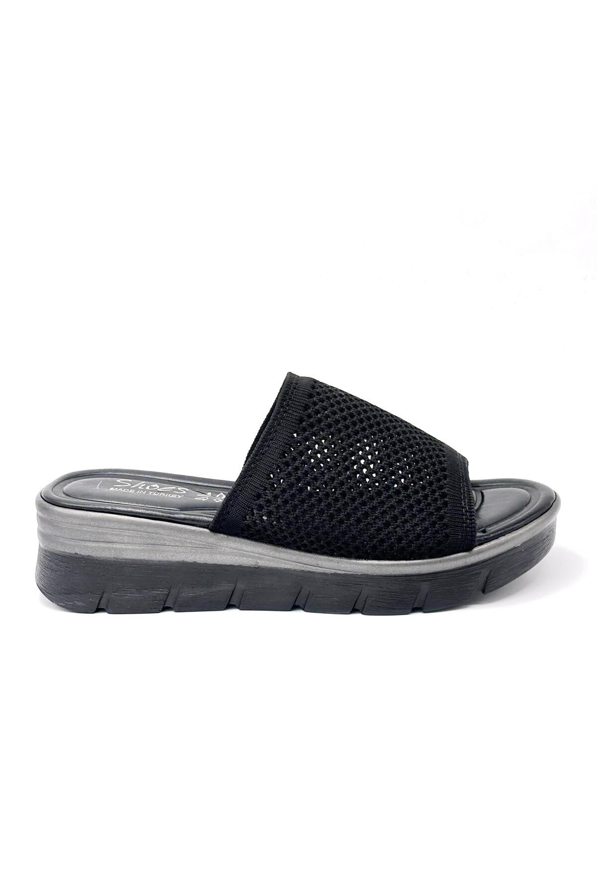 KİNDEP-Kindep Poli Light Sole Daily Knitwear Women's Slippers Black 5
