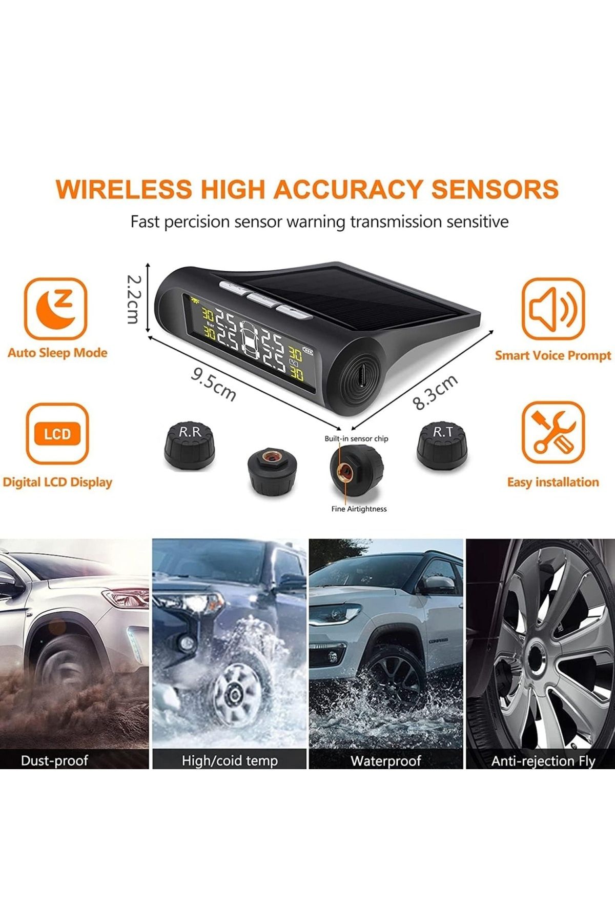 divendi-ro-Tire pressure and tire temperature sensors, with alarm, solar charging, LCD display, alarm, black 2