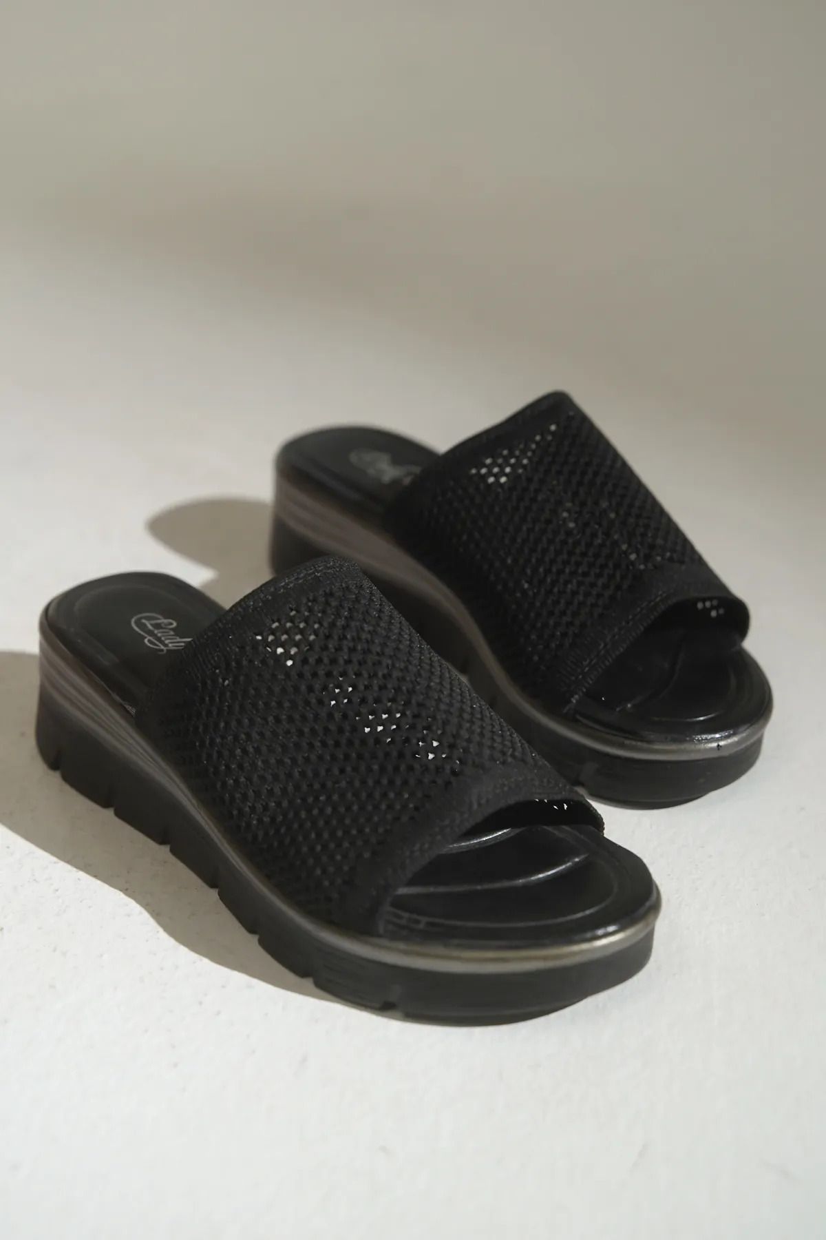 KİNDEP-Kindep Poli Light Sole Daily Knitwear Women's Slippers Black 3