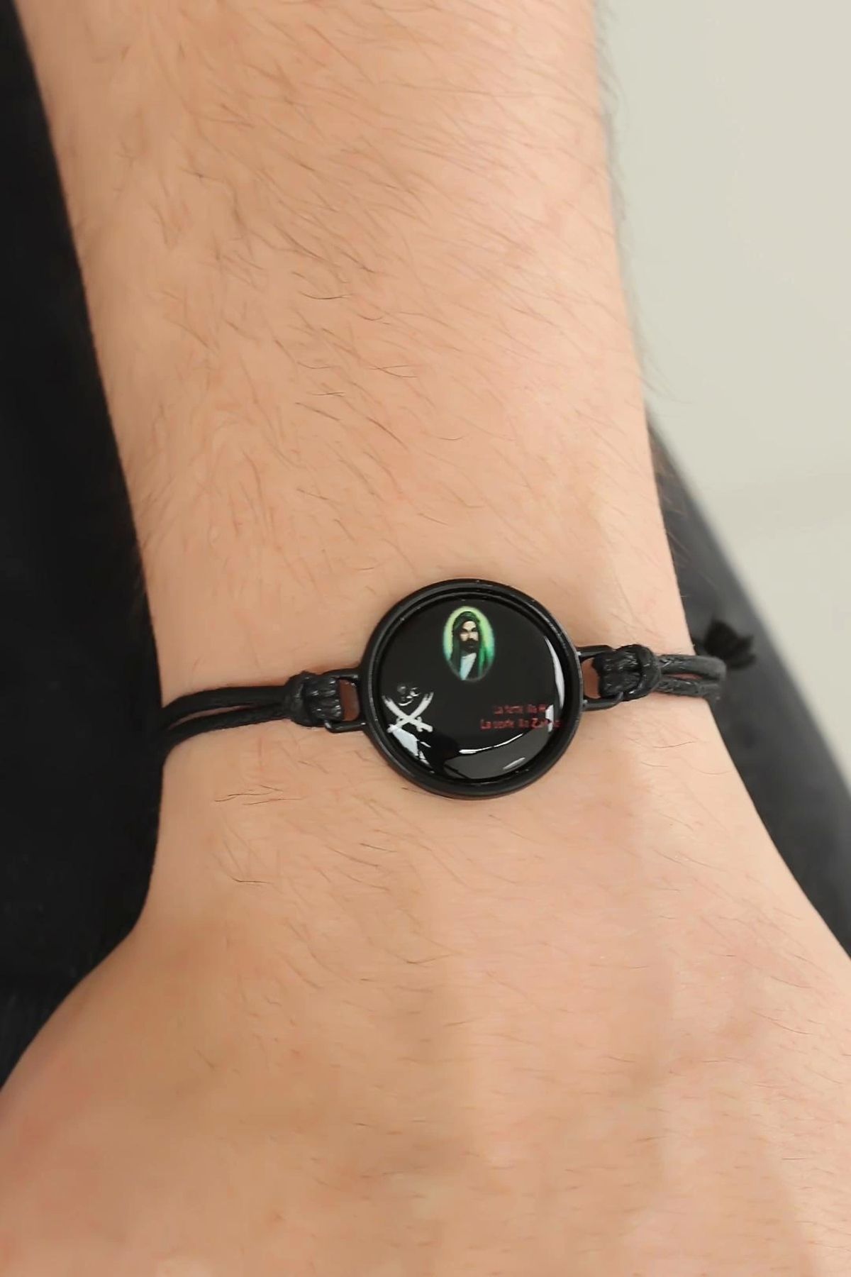 Moco-Black Color Leather Adjustable String Ya Ali Men's Bracelet 1