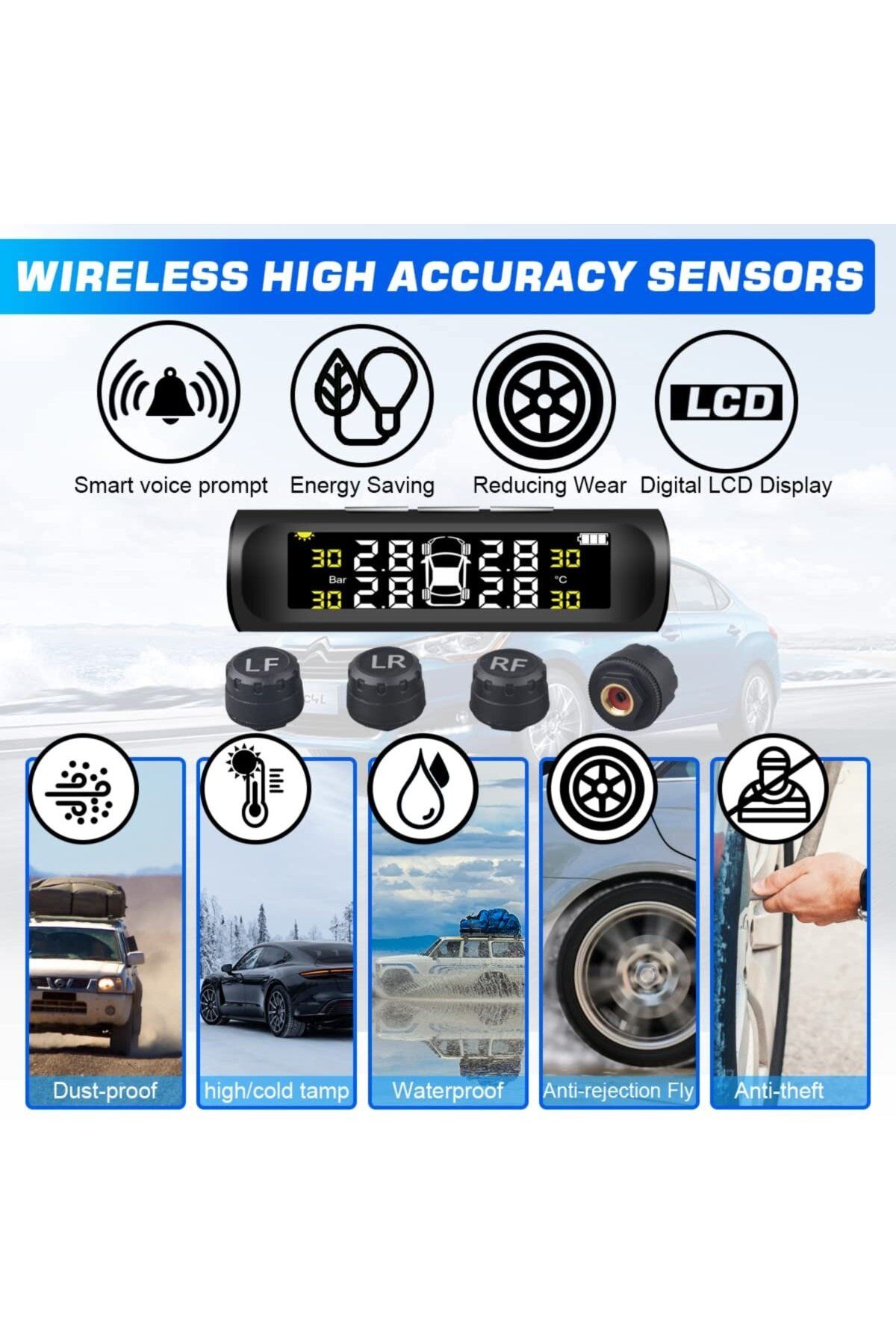 divendi-ro-Tire pressure and tire temperature sensors, with alarm, solar charging, LCD display, alarm, black 3