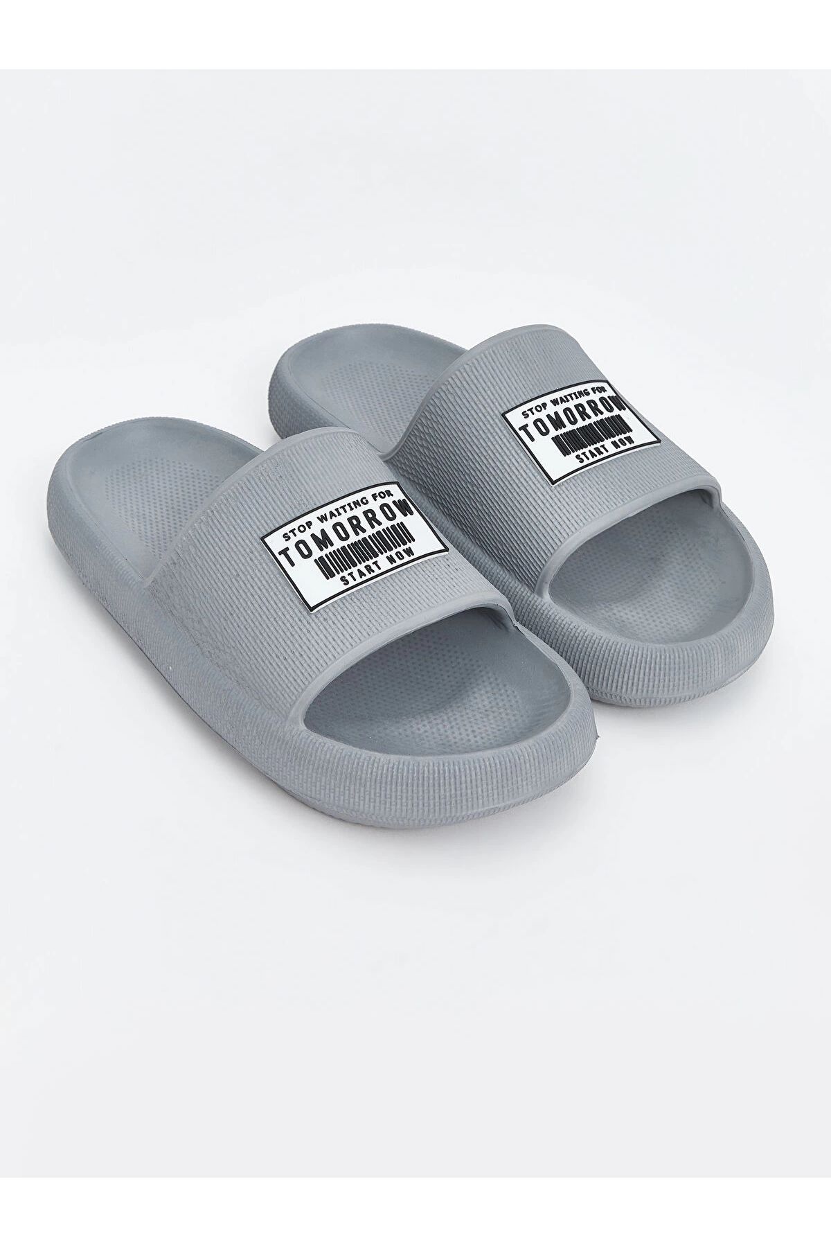 LC Waikiki-Lcw Steps Gray Single Stripe Printed Men's Slippers 1