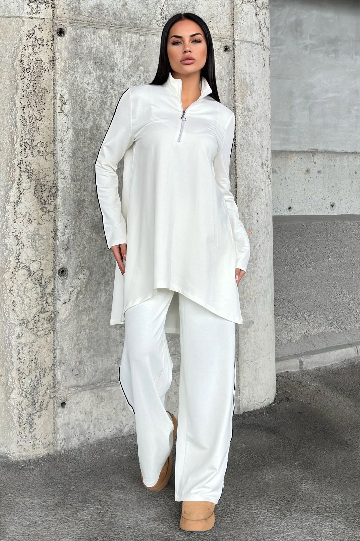 NEW LAVİVA-Women's Piping Detailed Turtleneck with Elastic Waist Two Thread Bottom Top Suit Suitable for Hijab 700-3670 6