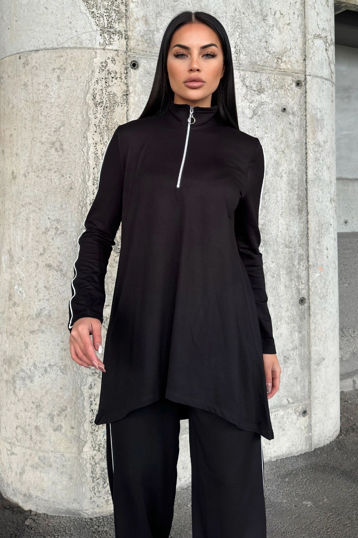 NEW LAVİVA-Women's Piping Detailed Turtleneck with Elastic Waist Two Thread Bottom Top Suit Suitable for Hijab 700-3670 2
