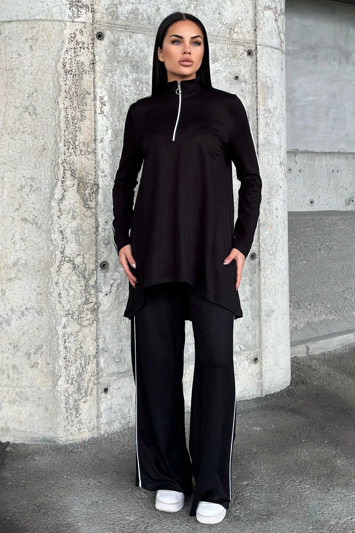 NEW LAVİVA-Women's Piping Detailed Turtleneck with Elastic Waist Two Thread Bottom Top Suit Suitable for Hijab 700-3670 8