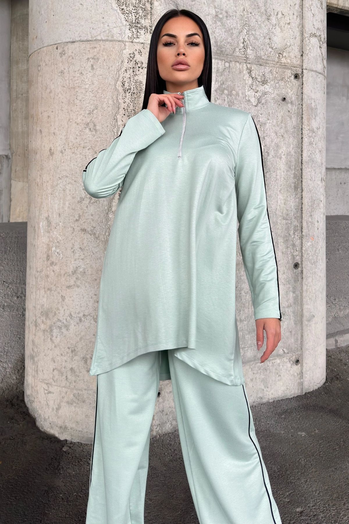 NEW LAVİVA-Women's Piping Detailed Turtleneck with Elastic Waist Two Thread Bottom Top Suit Suitable for Hijab 700-3670 4