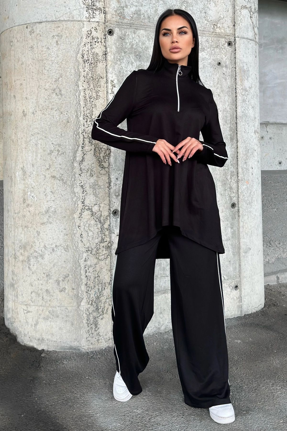 NEW LAVİVA-Women's Piping Detailed Turtleneck with Elastic Waist Two Thread Bottom Top Suit Suitable for Hijab 700-3670 6