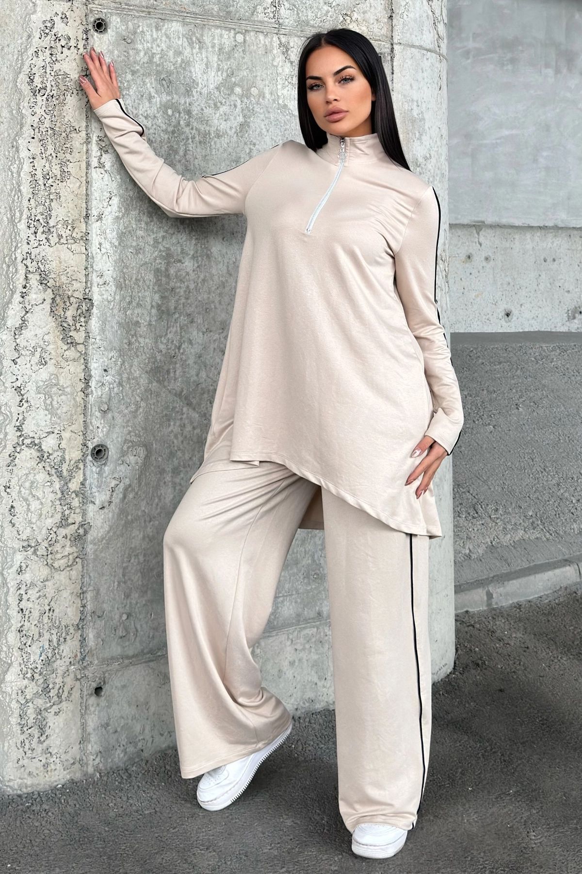 NEW LAVİVA-Women's Piping Detailed Turtleneck with Elastic Waist Two Thread Bottom Top Suit Suitable for Hijab 700-3670 4