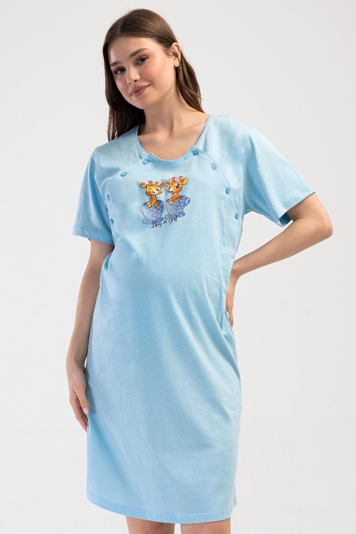 VİENETTA-Cotton Women's Short Sleeve Maternity Nightdress, 410136 1