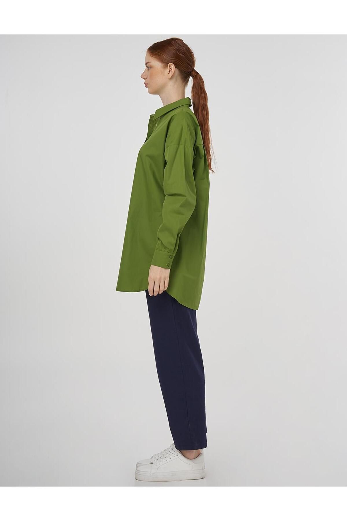 Kayra-Relaxed Cut Cotton Tunic Green 4