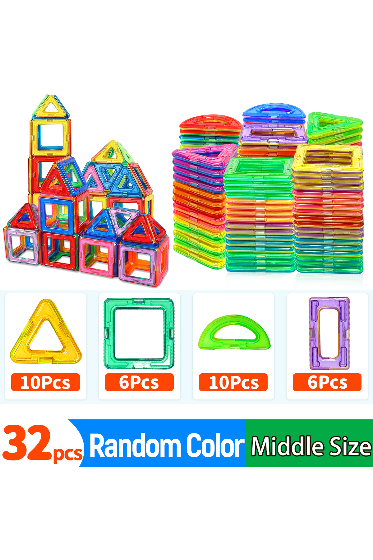مغناطیس‌های ساختنی دست‌ساز ۳۲ عددی سایز متوسط، اسباب‌بازی‌های STEM، اسباب‌بازی‌های ساخت‌وساز