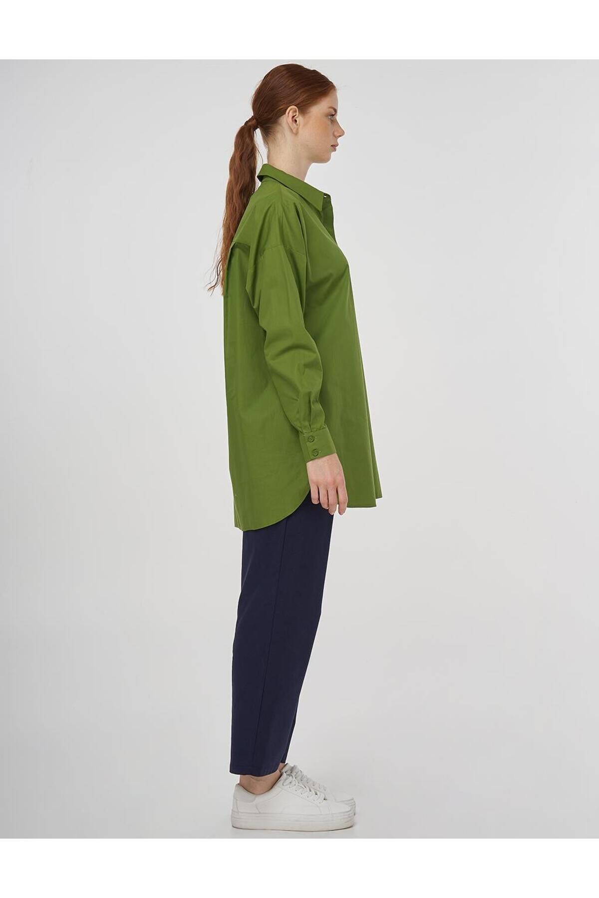 Kayra-Relaxed Cut Cotton Tunic Green 6