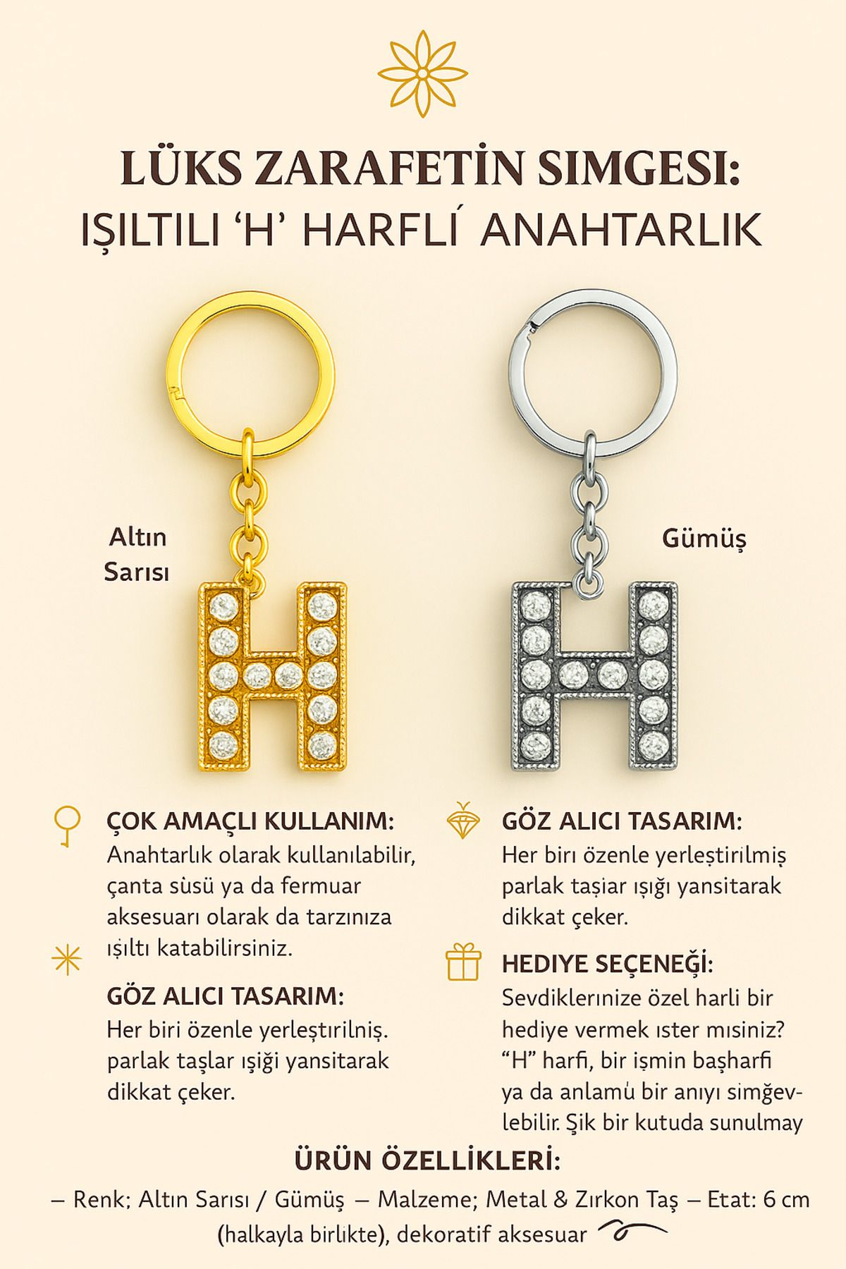 Handley-Sparkling'H' Letter Keychain – a Touch of Luxury and Meaning 1