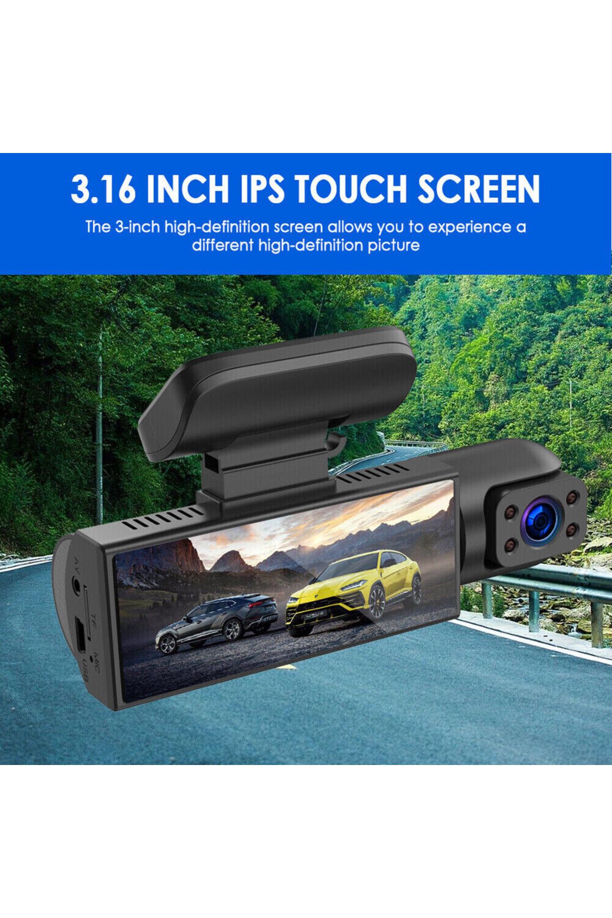 CLAUSTEEL-2in1 Dash Cam 1440P, Dual Lens, Wide 170°, WiFi, Night Vision, Loop, 3.16" LCD 8