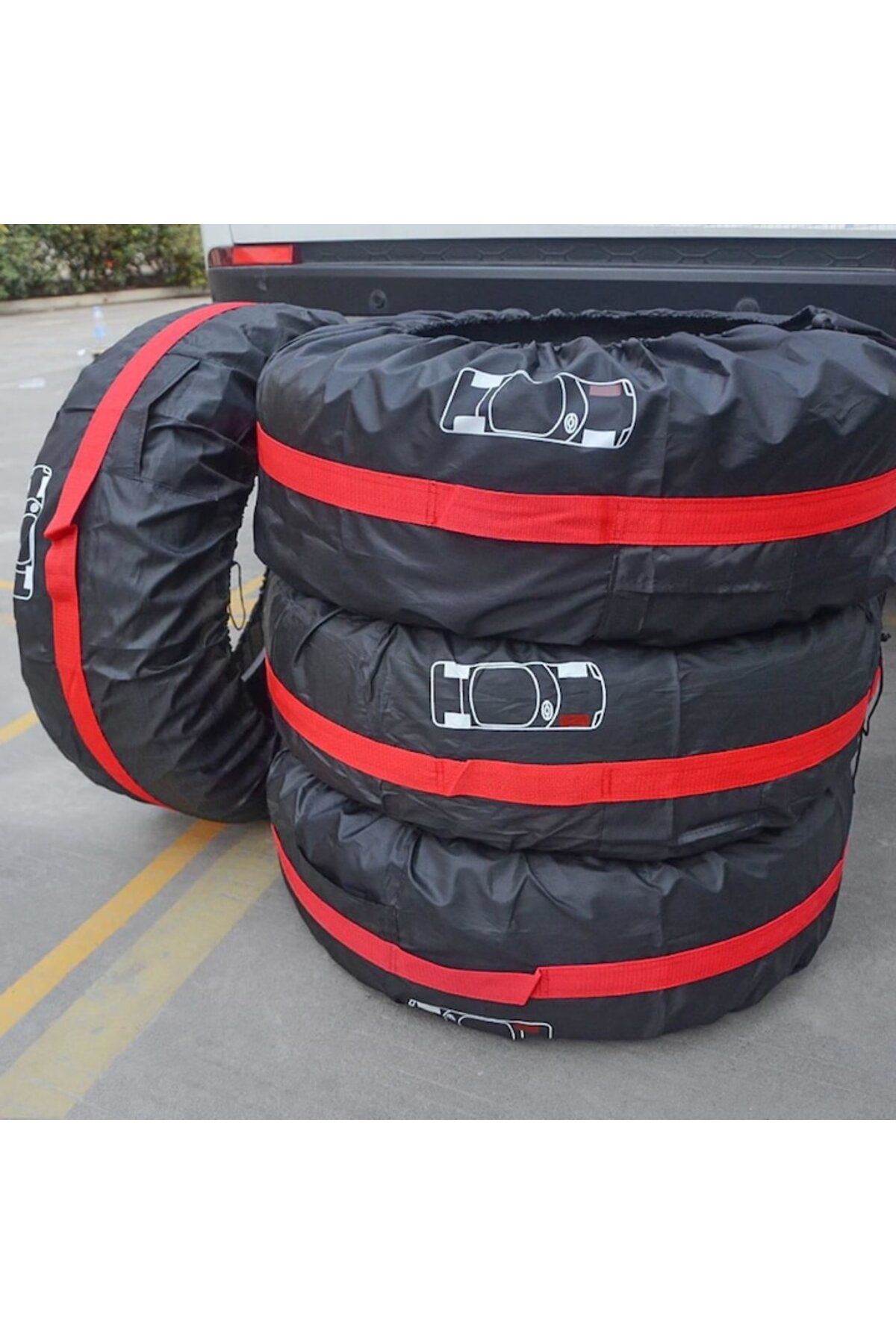 Siegbert-Set 4 huse pentru anvelope auto Siegbert®, 12”-18”, Negru/Rosu 3