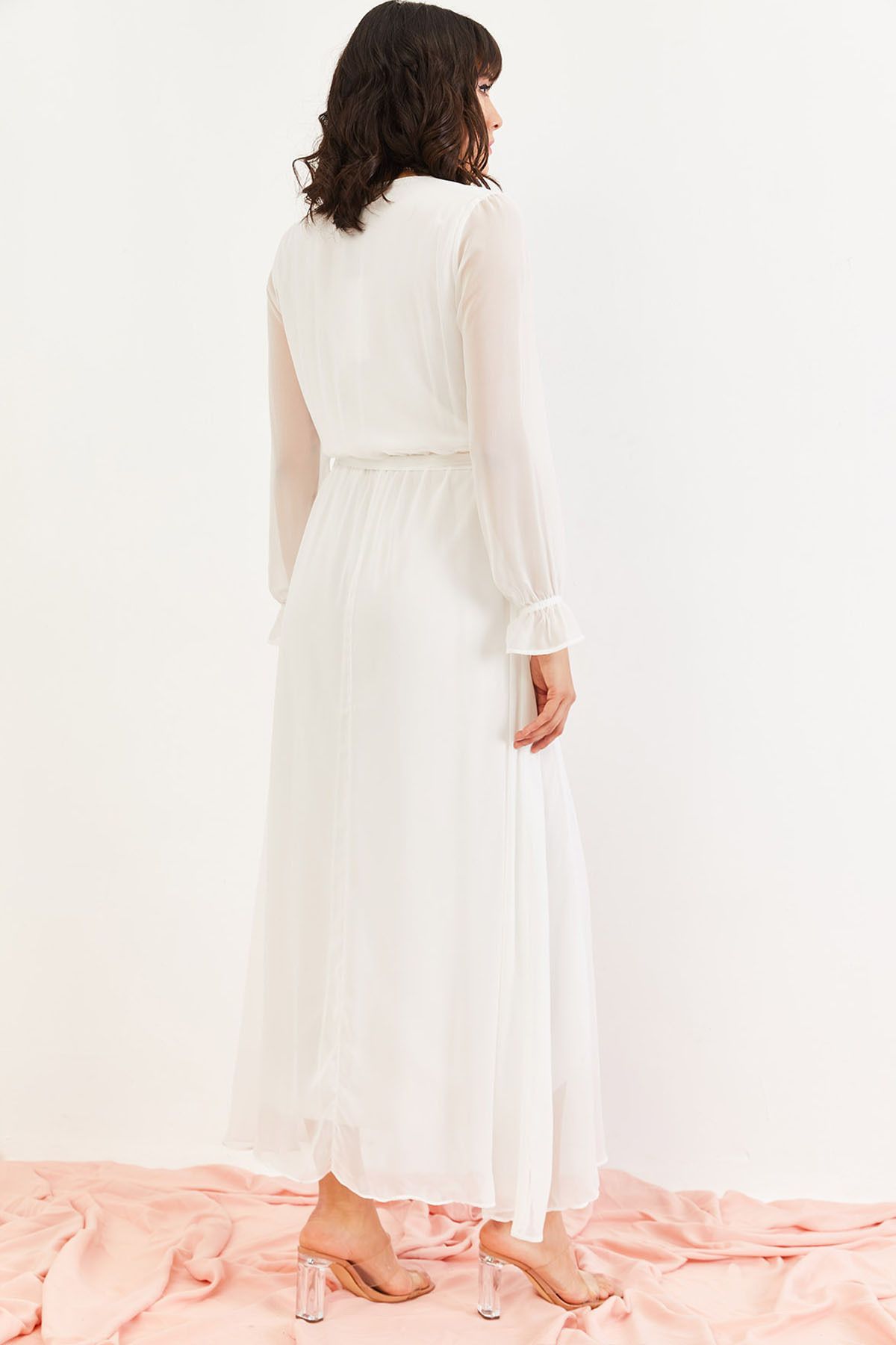 thezkscom-White Double-breasted Collar Lined Plus Size Chiffon Lined Dress Sk 3