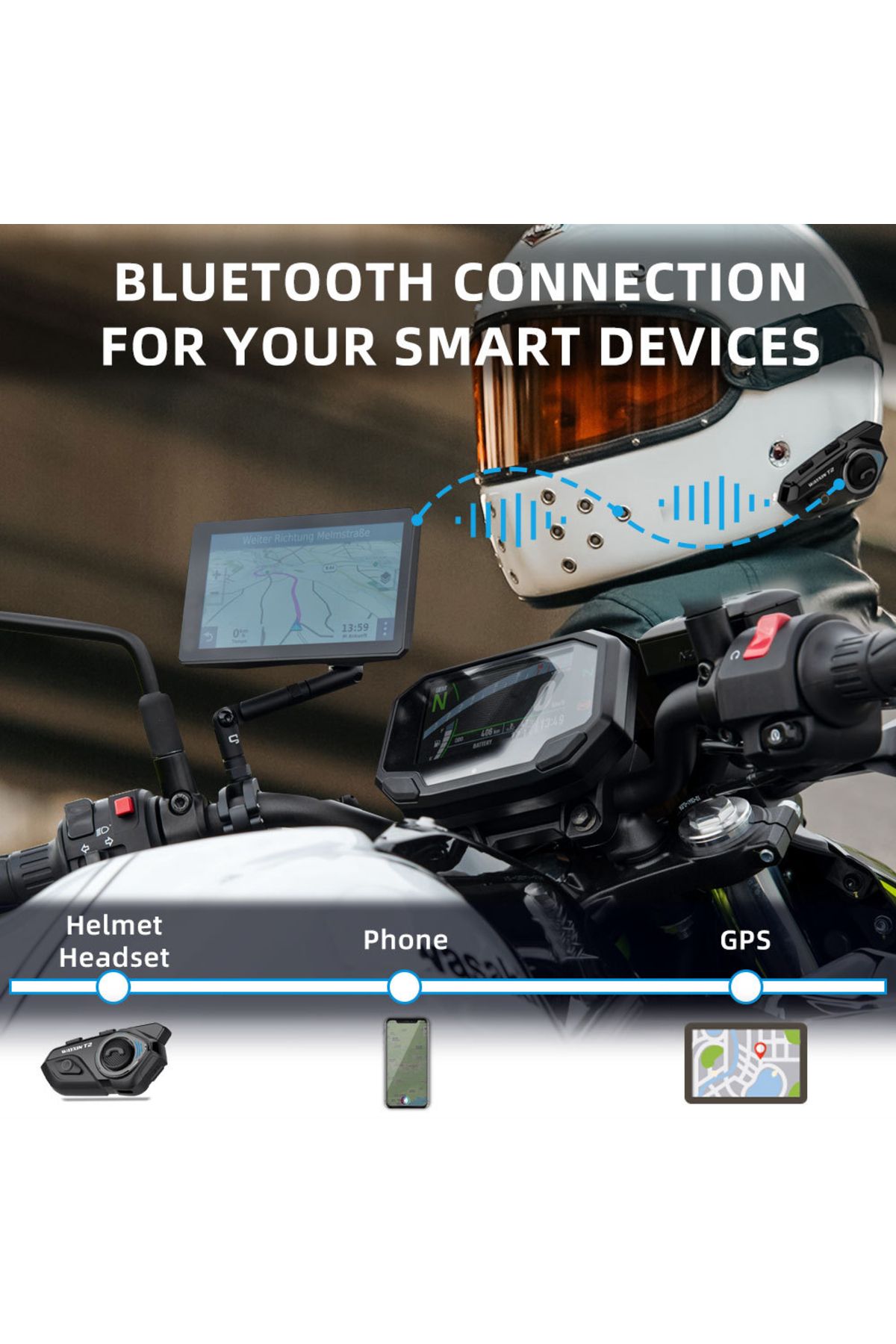 CLAUSTEEL--Wayxin T2 Intercom, BT 5.0, 2 Riders, Noise Cancel, 15h, Half Helmet, Single Pack 6