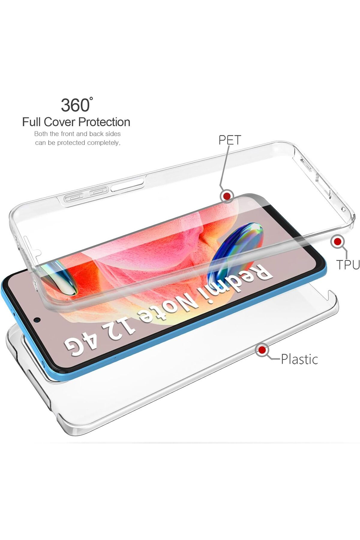 ALC MOBILE-360 case compatible with Xiaomi Redmi Note 12 4G - V2 Transparent front and back 4