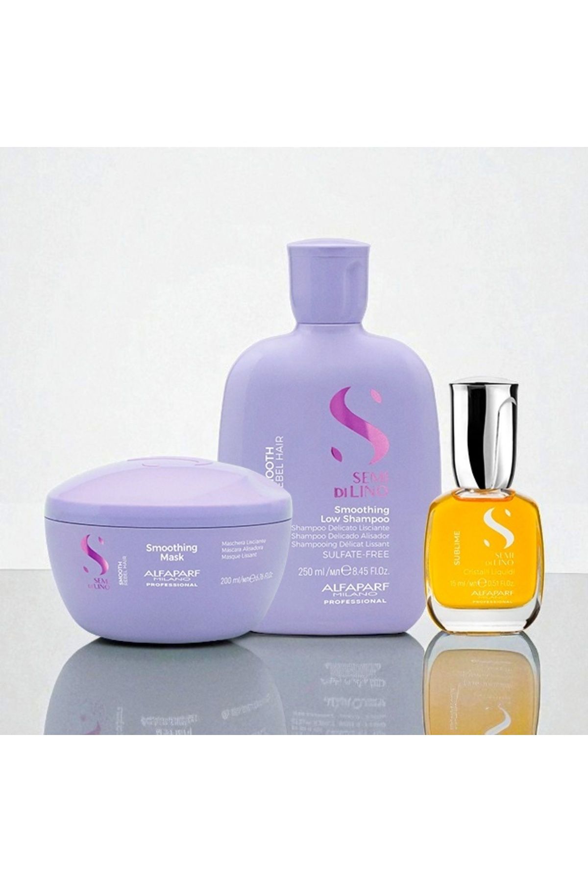 Alfaparf Milano-Șampon de netezire Semi Di Lino 250 ml + Mască, 200 ml + Ulei Cristalli Liquidi 15 ml 3