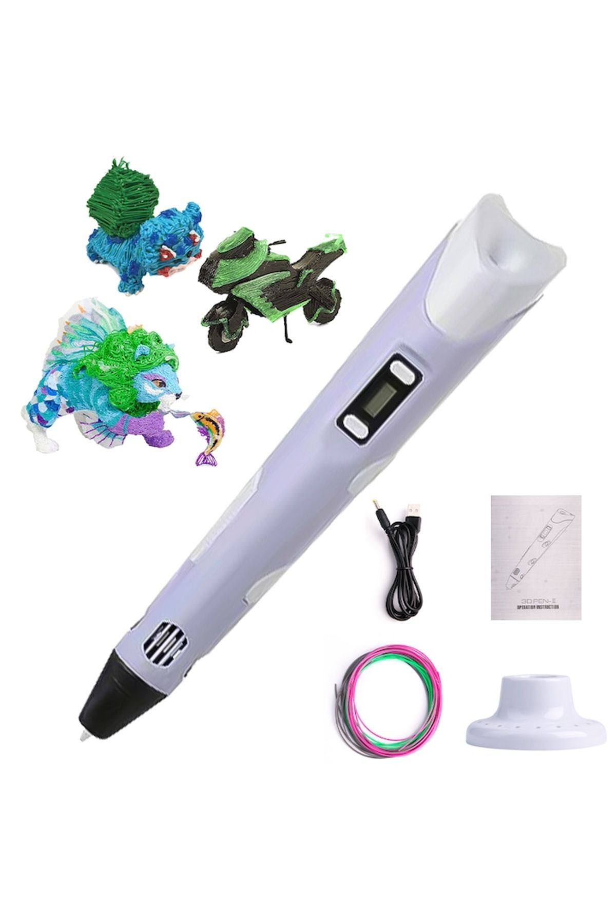 EZGETOP-Smart 3D Printing Pen, EZGETOP®, Digital Display, with PLA Filament, Support and Adapter, Violet 3