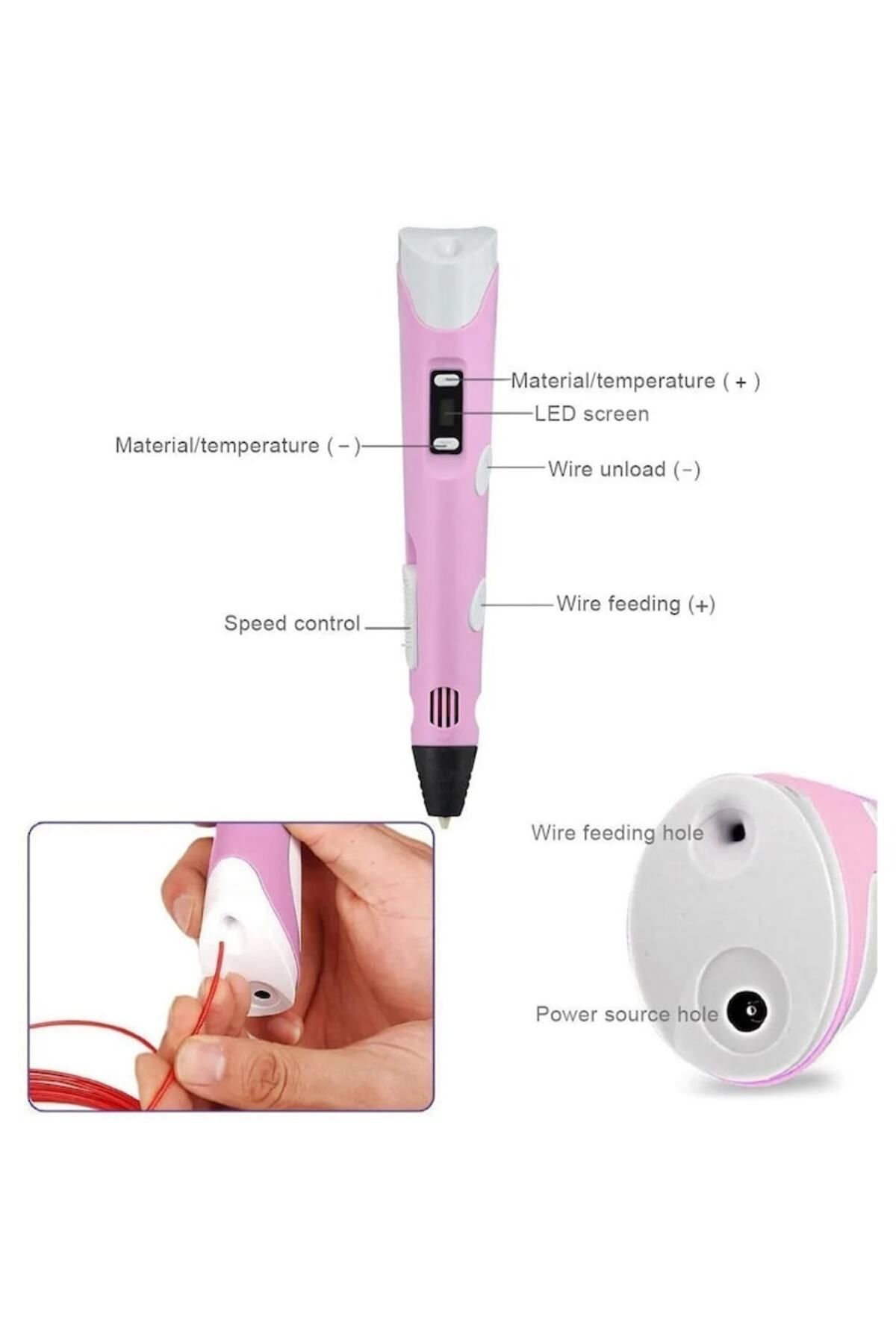 EZGETOP-3D Printing Smart Pen EZGETOP® with Digital Display, PLA Filament, Support, and Adapter, Pink 3