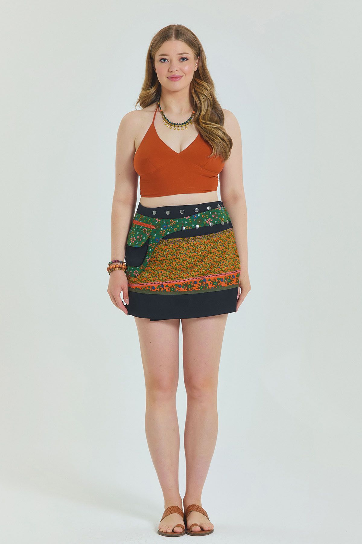 Los banditos-Patchwork Wrap Plus Size Skirt with Snap Closure Pockets 3