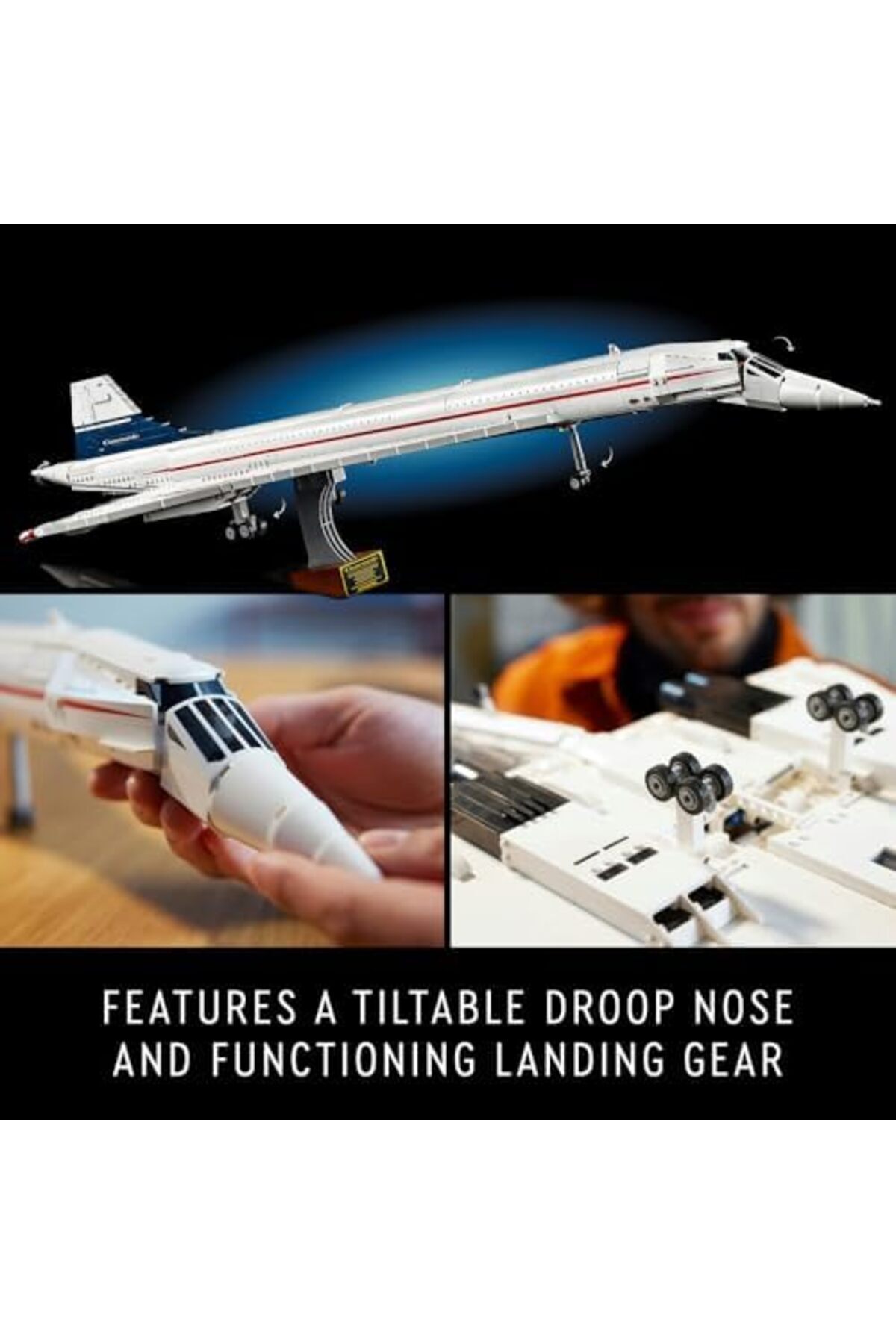 LEGO-Icons Concorde Model Plane Kit for Adults to Build, Iconic Airplane Replica Set with Authentic 3