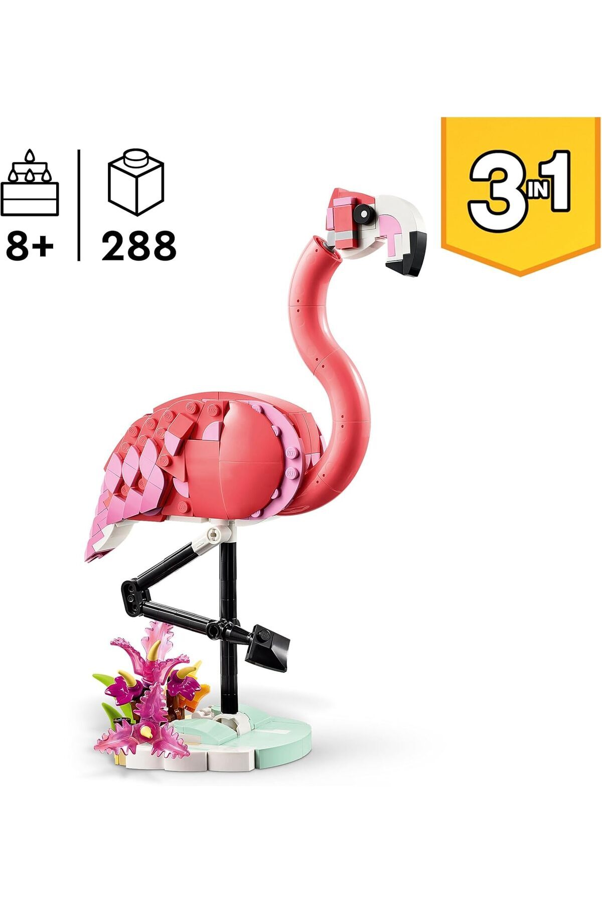 LEGO-LEGO Creator 3in1 Wild Animals: Pink Flamingo Toy - Transforms into a Cockatoo Parrot Figure or Axol 3