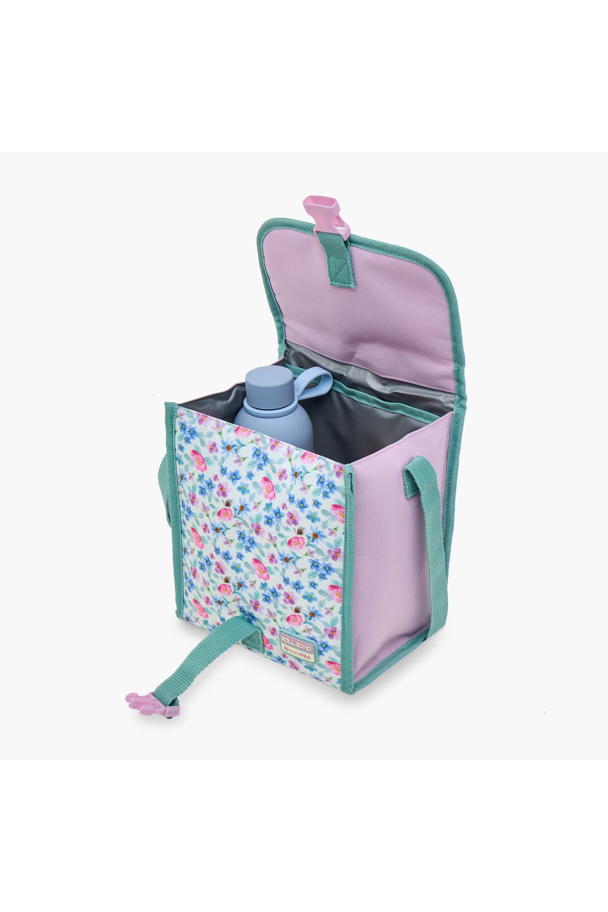 Roll-Road Floral Print Lunch Bag with Handle and Side Release Buckle Closure 5
