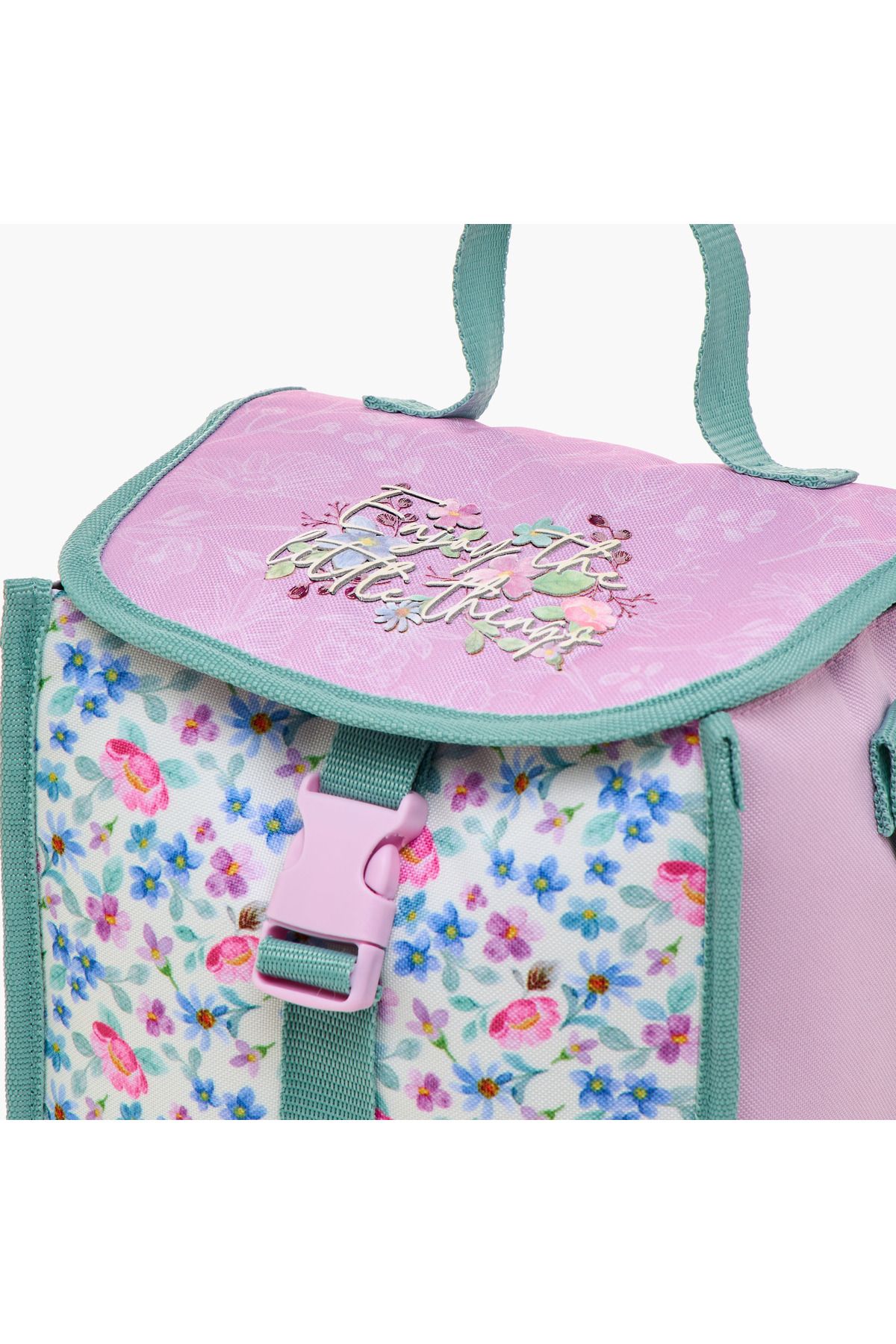 Roll-Road Floral Print Lunch Bag with Handle and Side Release Buckle Closure 4