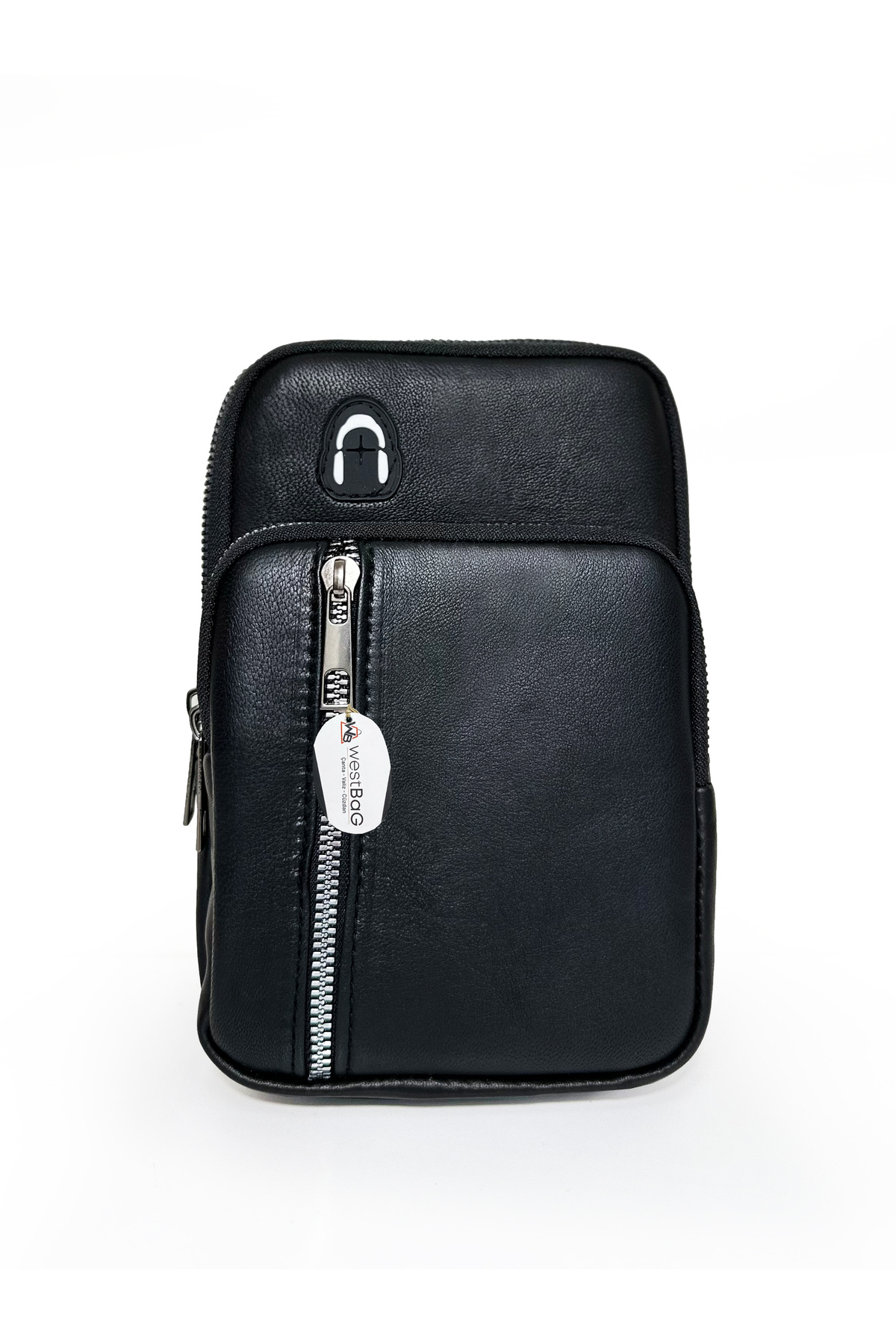 westbag Siyah Hakiki Deri Telefon Bölmeli & Kulaklık Çıkışlı Çapraz Omuz Çantası Bodybag