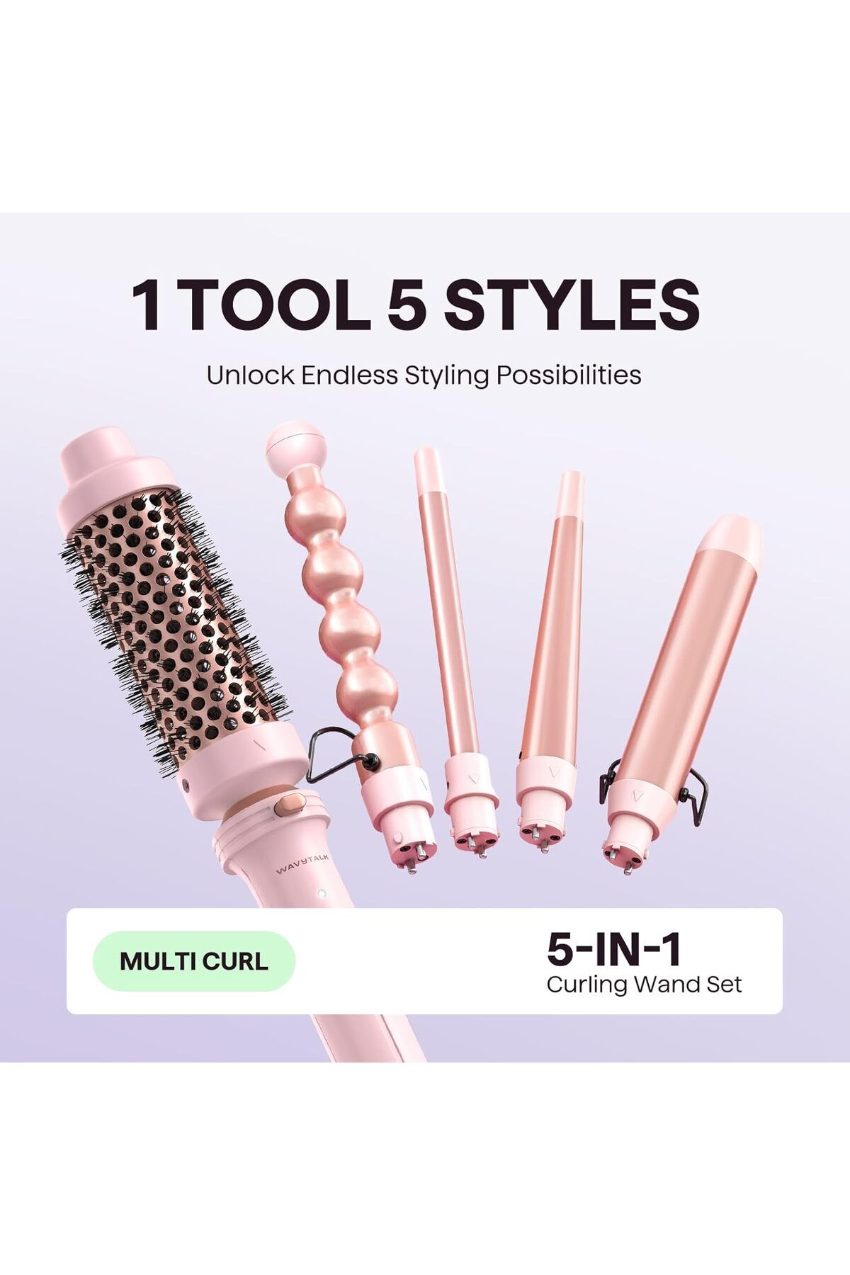 Generic-Wavytalk 5 in 1 Curling Iron, Curling Wand Set with Curling Brush and 4 Interchangeable Ceramic Curl 5