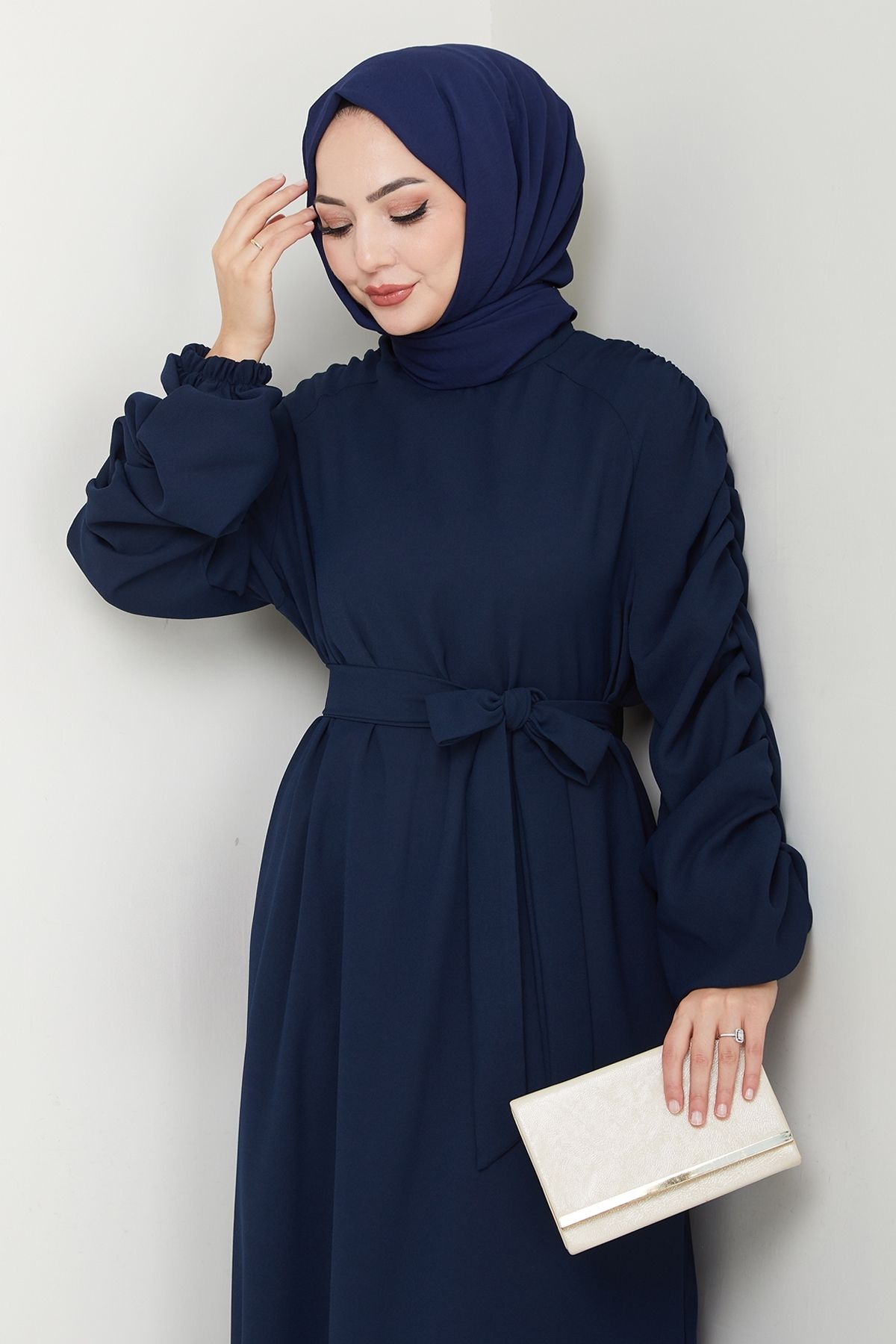 InStyle-Crepe Elastic Navy Blue Dress 3
