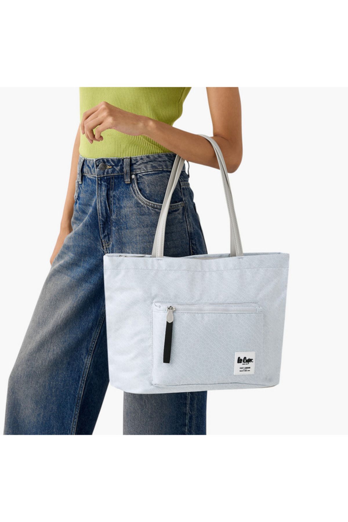 Lee Cooper-Monogram Print Tote Bag with Double Handle and Zip Closure 2