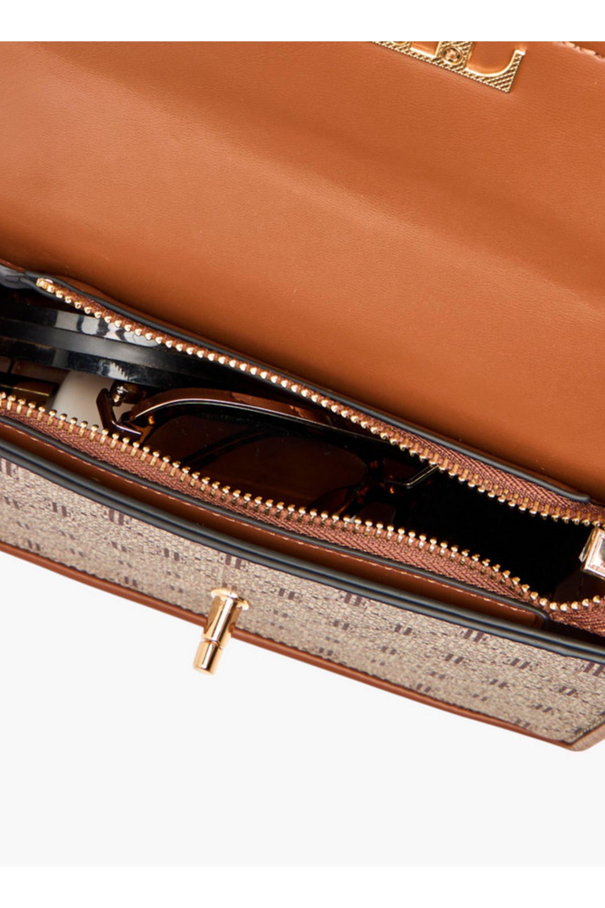 ELLE-Monogram Print Crossbody Bag with Chain Strap and Flap Closure 7