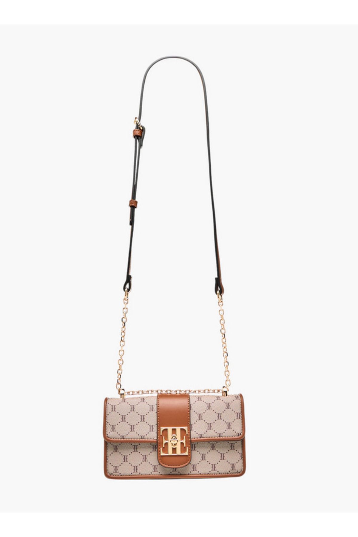 ELLE-Monogram Print Crossbody Bag with Chain Strap and Flap Closure 2