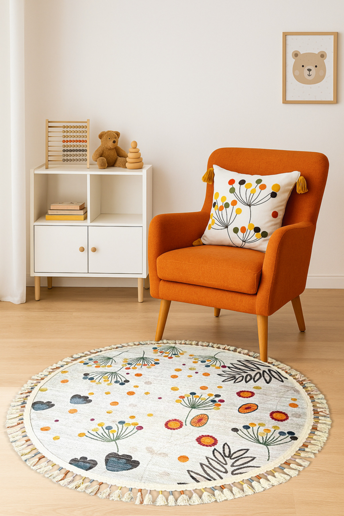 Lavin Round Color Tasseled Woven Rug Compatible with Punch Pillow