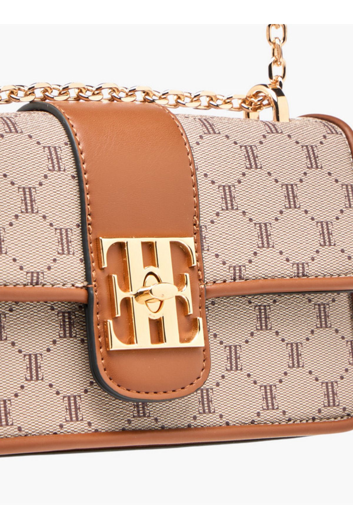ELLE-Monogram Print Crossbody Bag with Chain Strap and Flap Closure 4